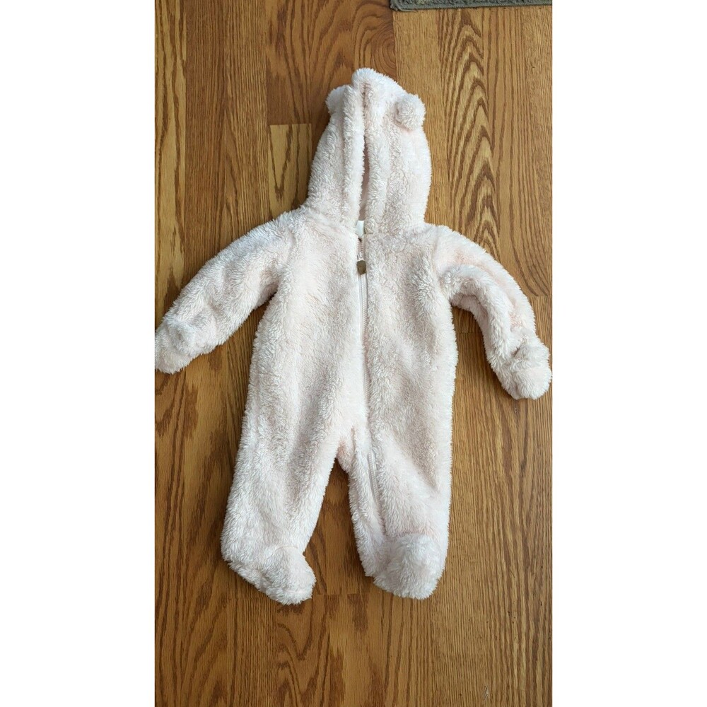 Carter's Pink Sherpa Fleece Hooded Zip Coverall Bear Ears One-Piece Girls 3M